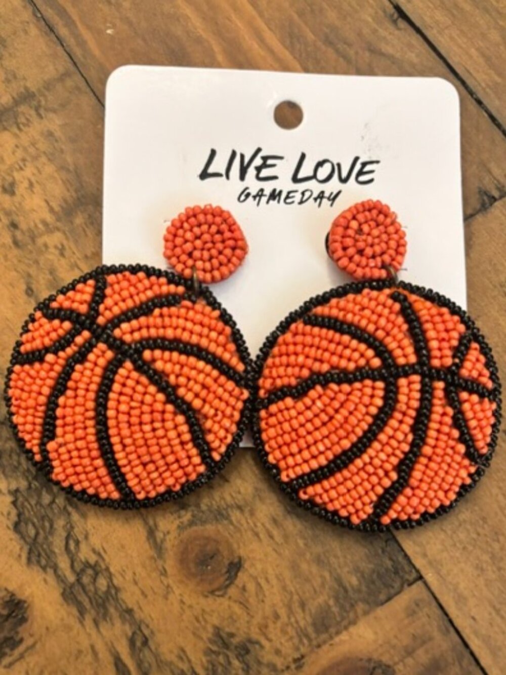Basketball Beaded Statement Earrings Orange Black Game Day Sports Mom